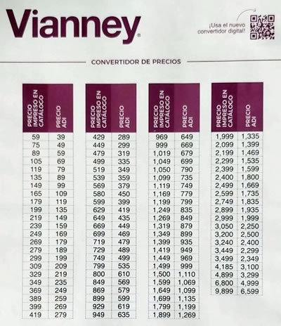 Tabla Convertidor de Precios Vianney 2024